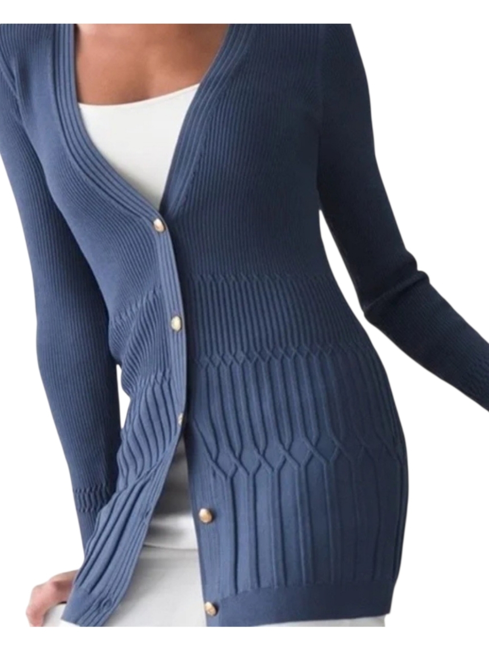WHBM Long Blue Button Front Cardigan Sweater L